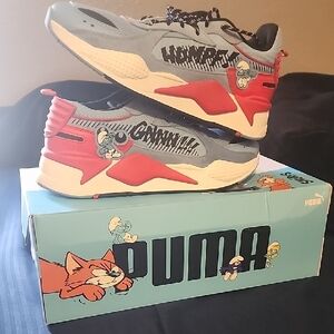 Puma Cartoon-Themed Gray and Red Sneakers